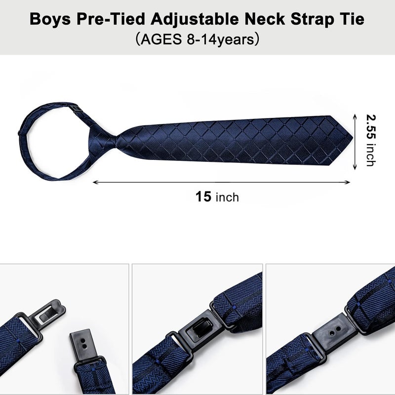 DiBanGu 2PCS Set for Father and Son Tie Silk Mens and Boys Adjustable Necktie & Pocket Square Cufflinks Kids Pre-tied Necktie - Image 5